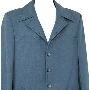 Vtg 1960s 1970s Knack Western Blazer Jacket Mens 40 Long Blue Polyester